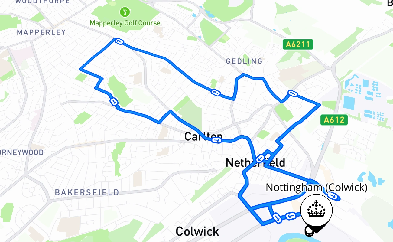 Nottingham (Colwick) 驾考路线 #1020 地图 - ENG 英国