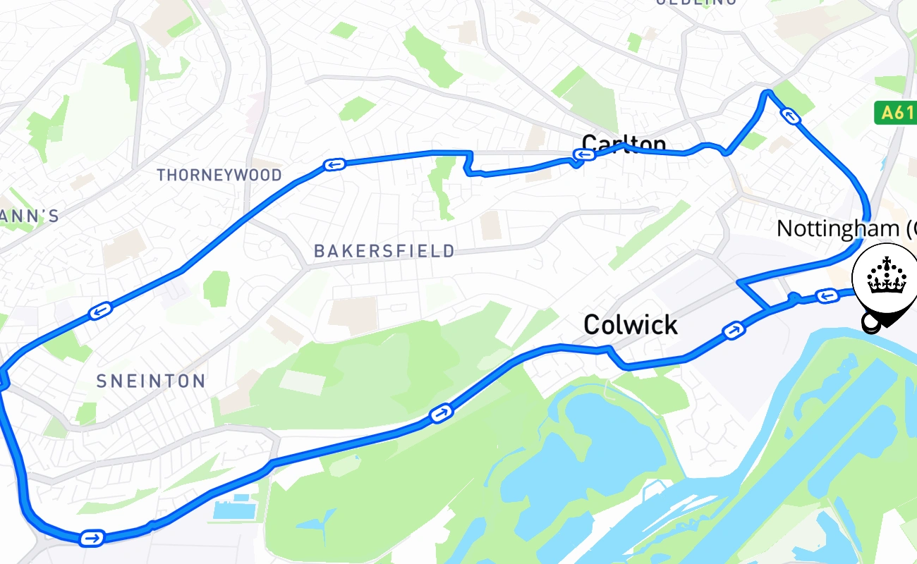 Nottingham (Colwick) 驾考路线 #1021 地图 - ENG 英国