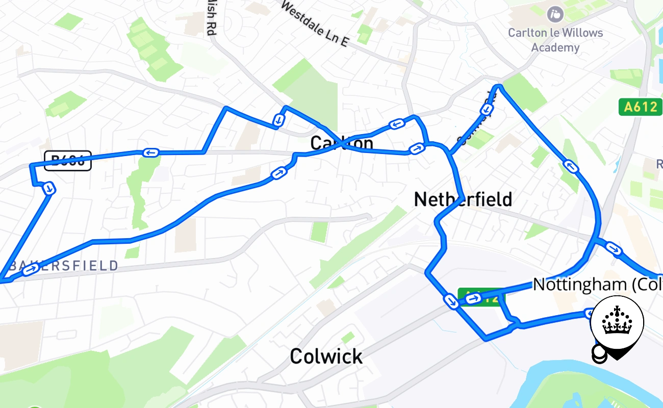 Nottingham (Colwick) 驾考路线 #1022 地图 - ENG 英国