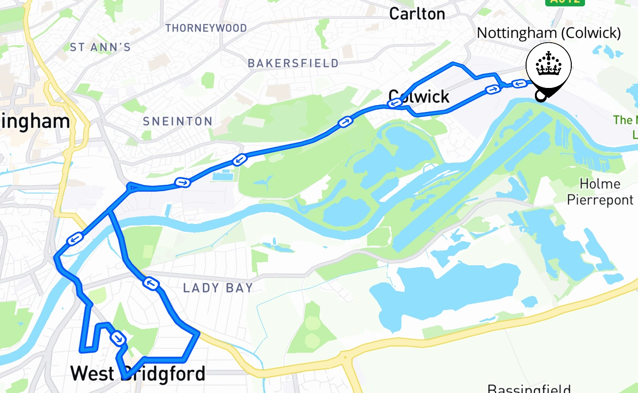 Nottingham (Colwick) 驾考路线 #1024 地图 - ENG 英国