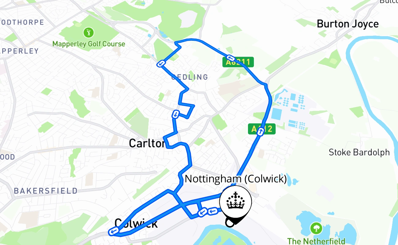 Nottingham (Colwick) 驾考路线 #1028 地图 - ENG 英国