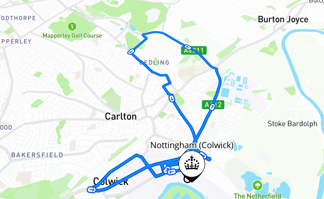 Nottingham (Colwick) 驾考路线 #1029 地图 - ENG 英国