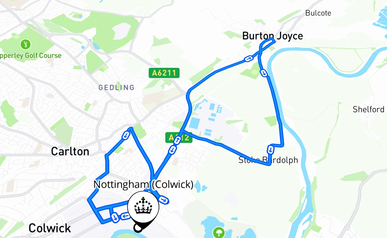 Nottingham (Colwick) 驾考路线 #1033 地图 - ENG 英国