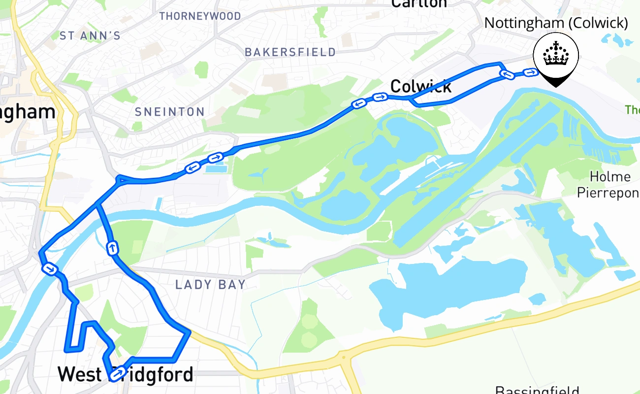 Nottingham (Colwick) 驾考路线 #1034 地图 - ENG 英国