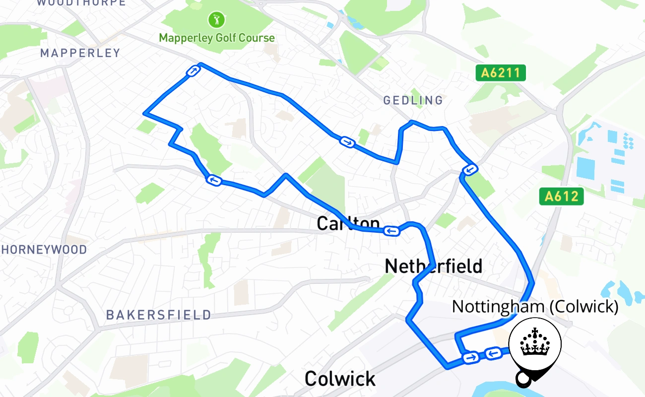Nottingham (Colwick) 驾考路线 #1036 地图 - ENG 英国