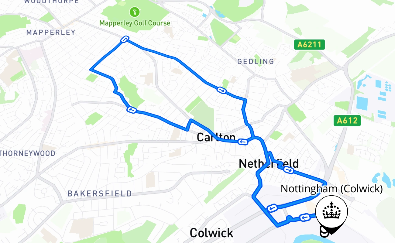 Nottingham (Colwick) 驾考路线 #1038 地图 - ENG 英国