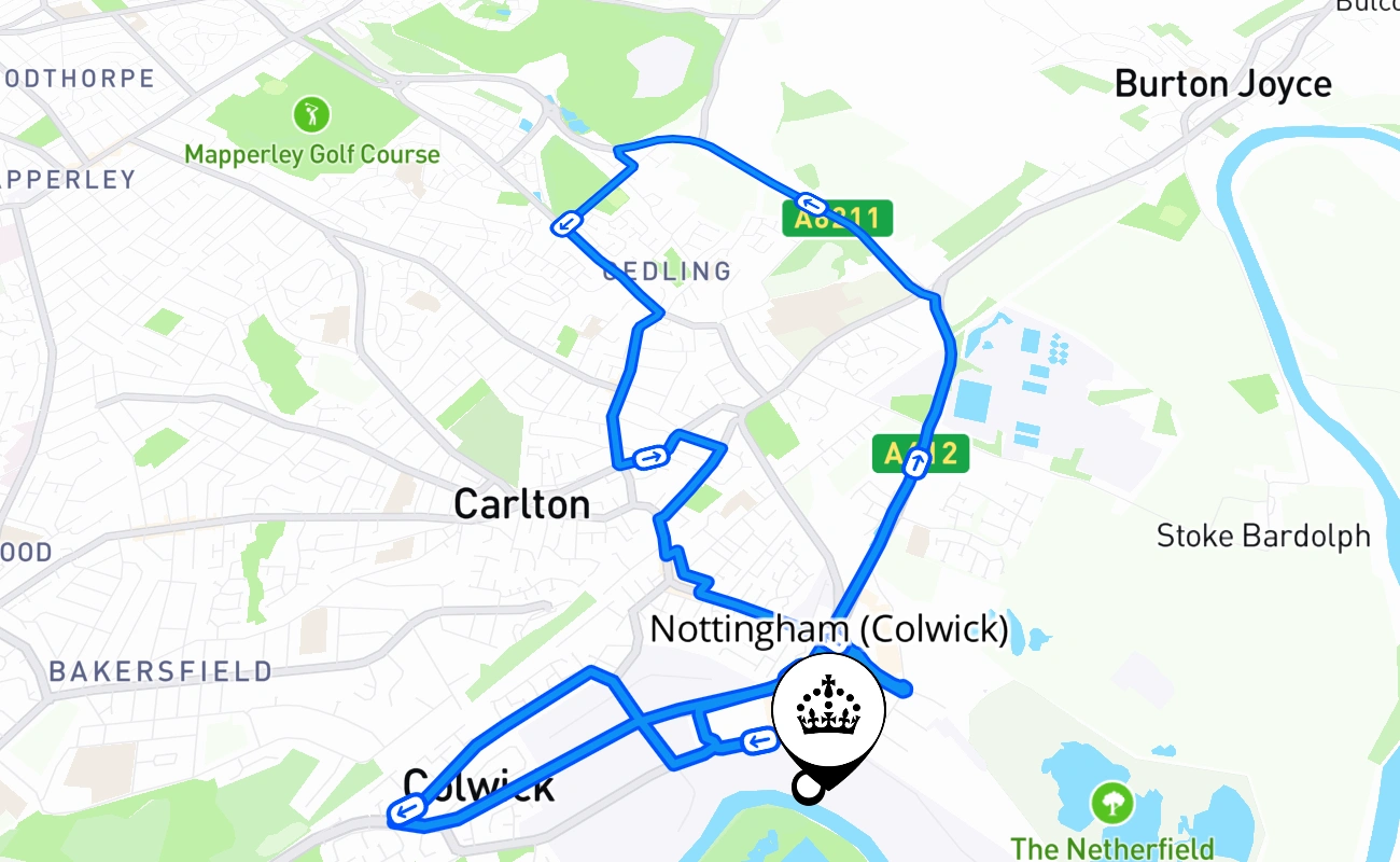 Nottingham (Colwick) 驾考路线 #1040 地图 - ENG 英国