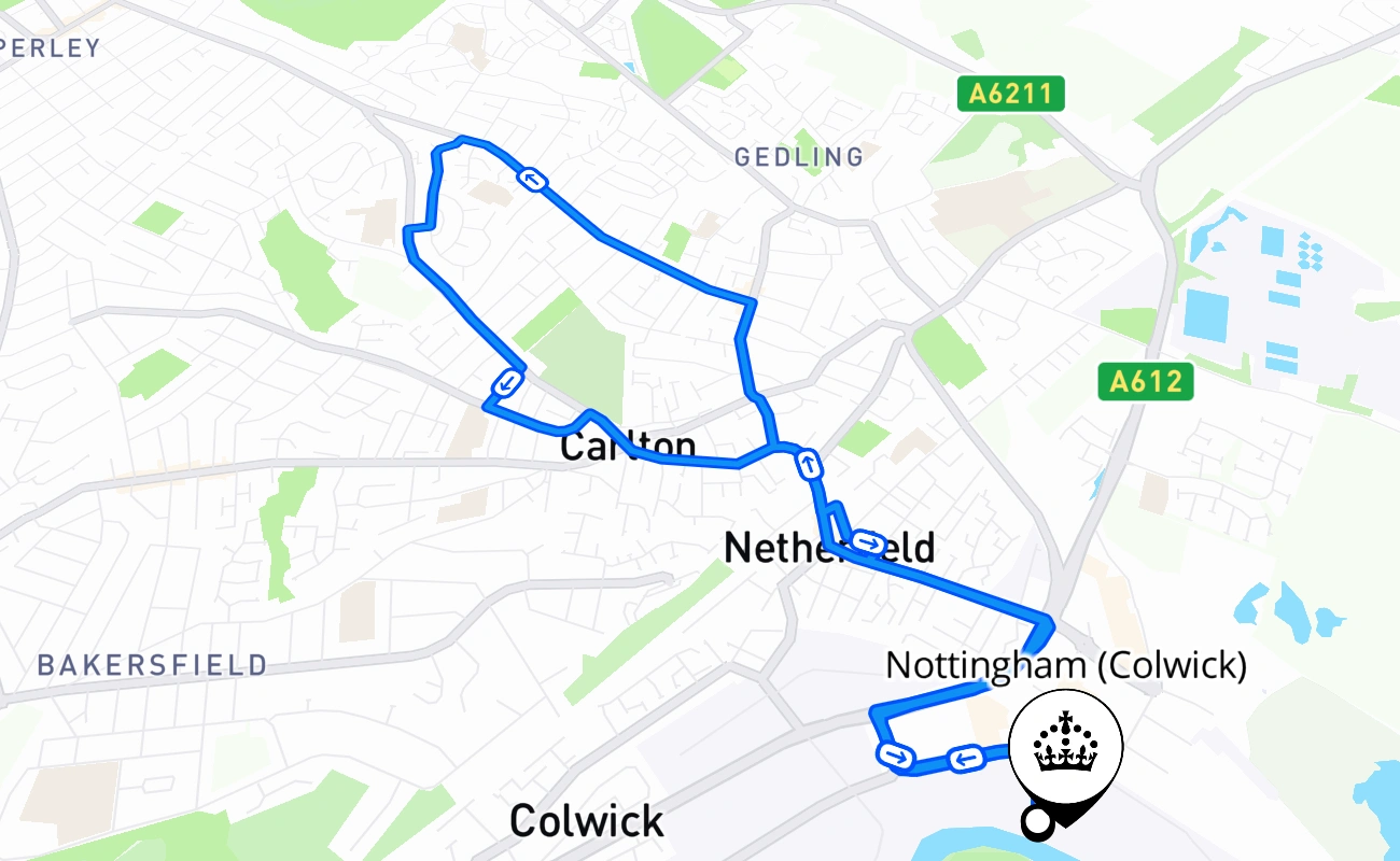 Nottingham (Colwick) 驾考路线 #1041 地图 - ENG 英国
