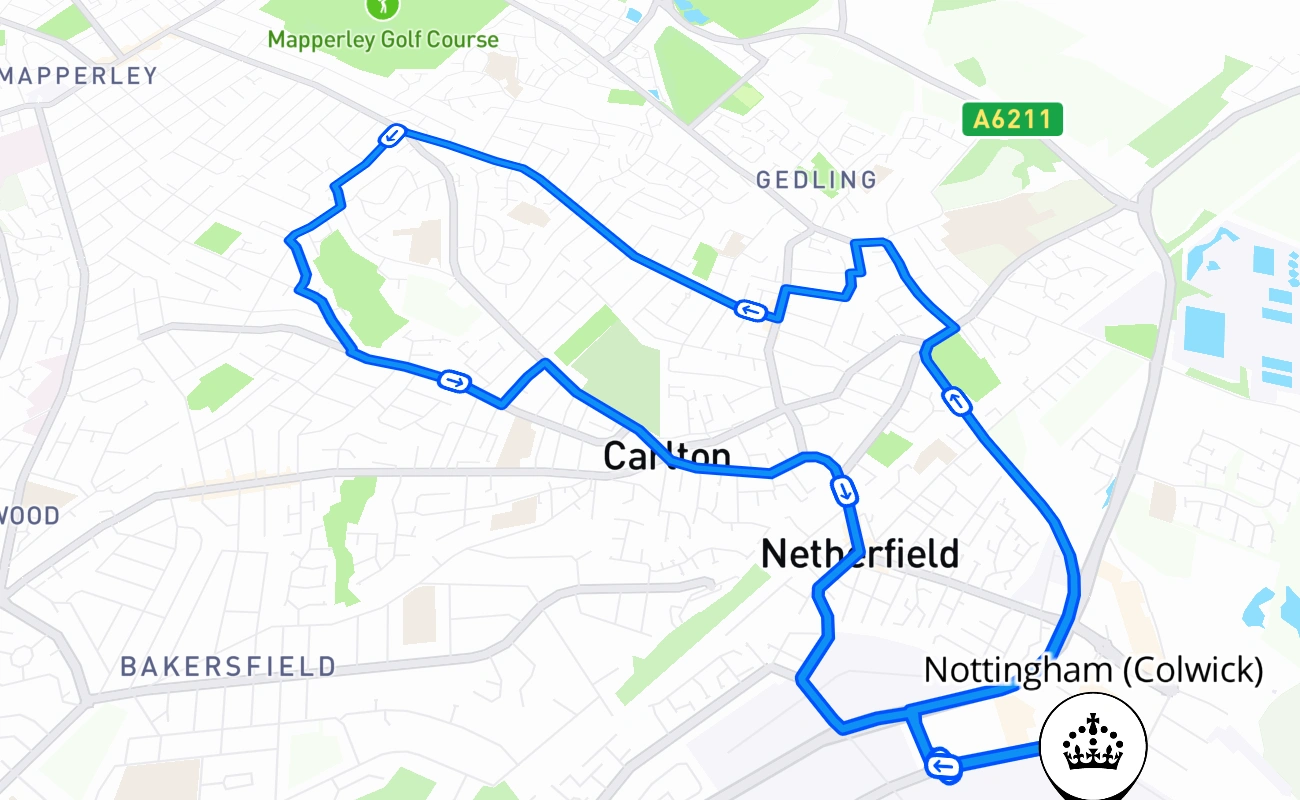 Nottingham (Colwick) 驾考路线 #2569 地图 - ENG 英国