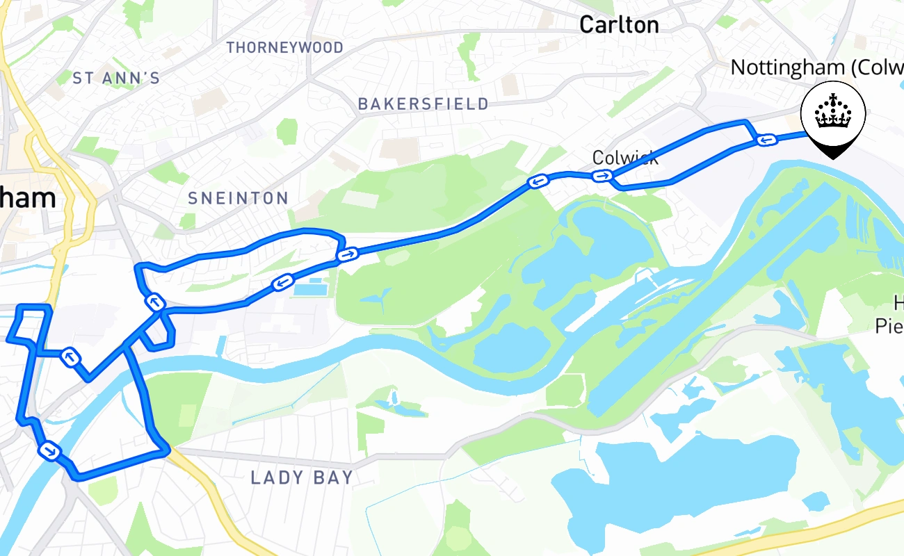 Nottingham (Colwick) 驾考路线 #2570 地图 - ENG 英国