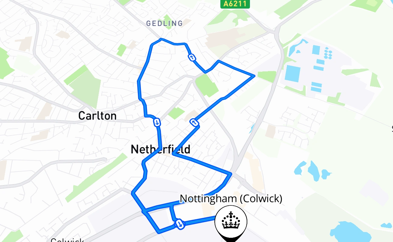 Nottingham (Colwick) 驾考路线 #2573 地图 - ENG 英国