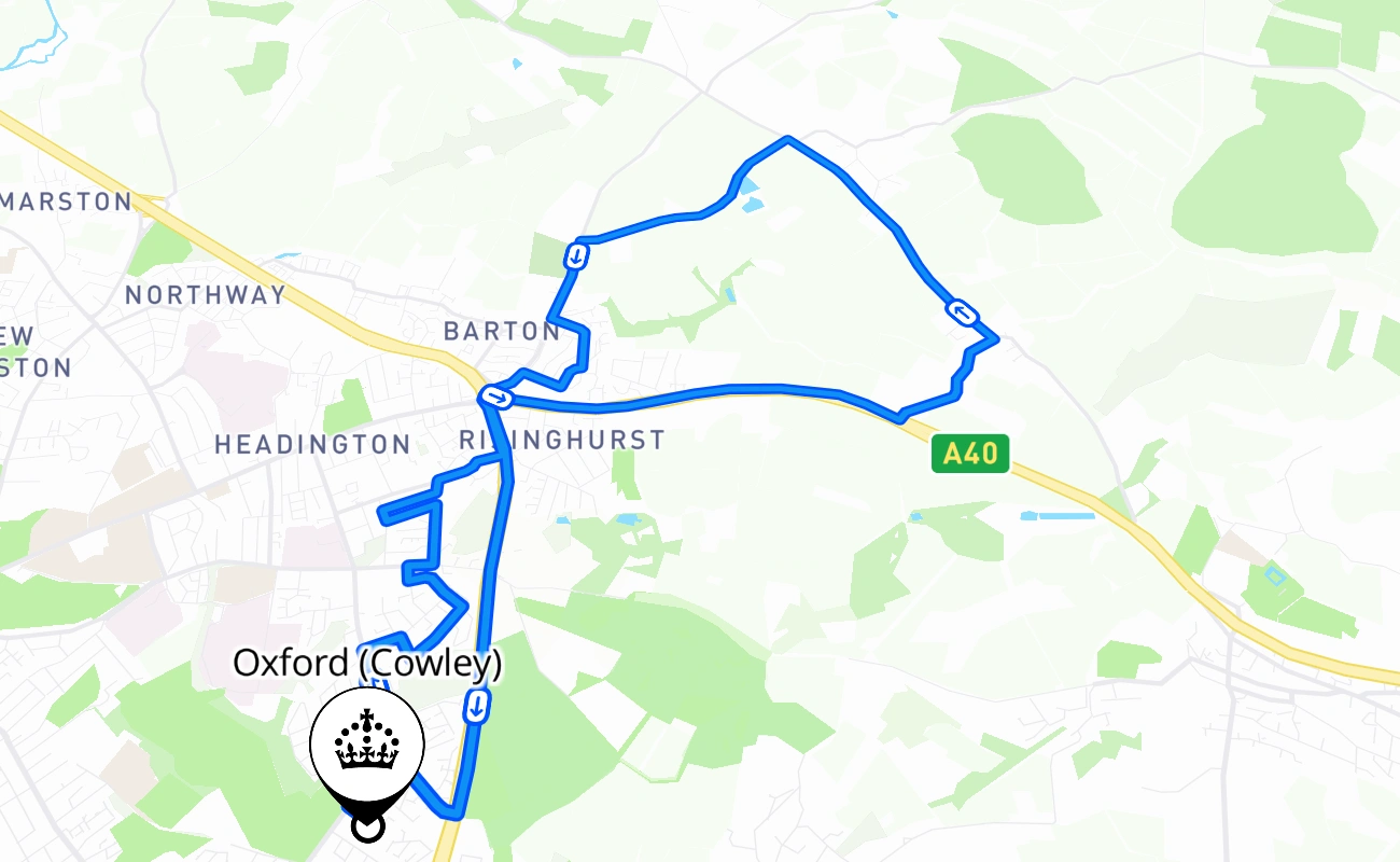 Oxford (Cowley) driving test route #1371 map - ENG United Kingdom