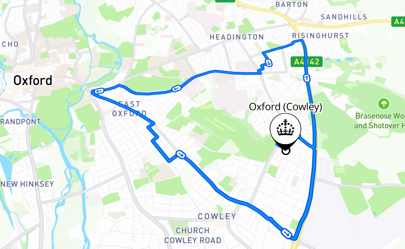 Oxford (Cowley) driving test route #1375 map - ENG United Kingdom