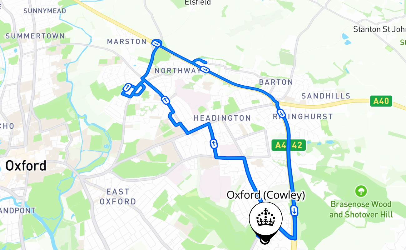 Oxford (Cowley) driving test route #1376 map - ENG United Kingdom