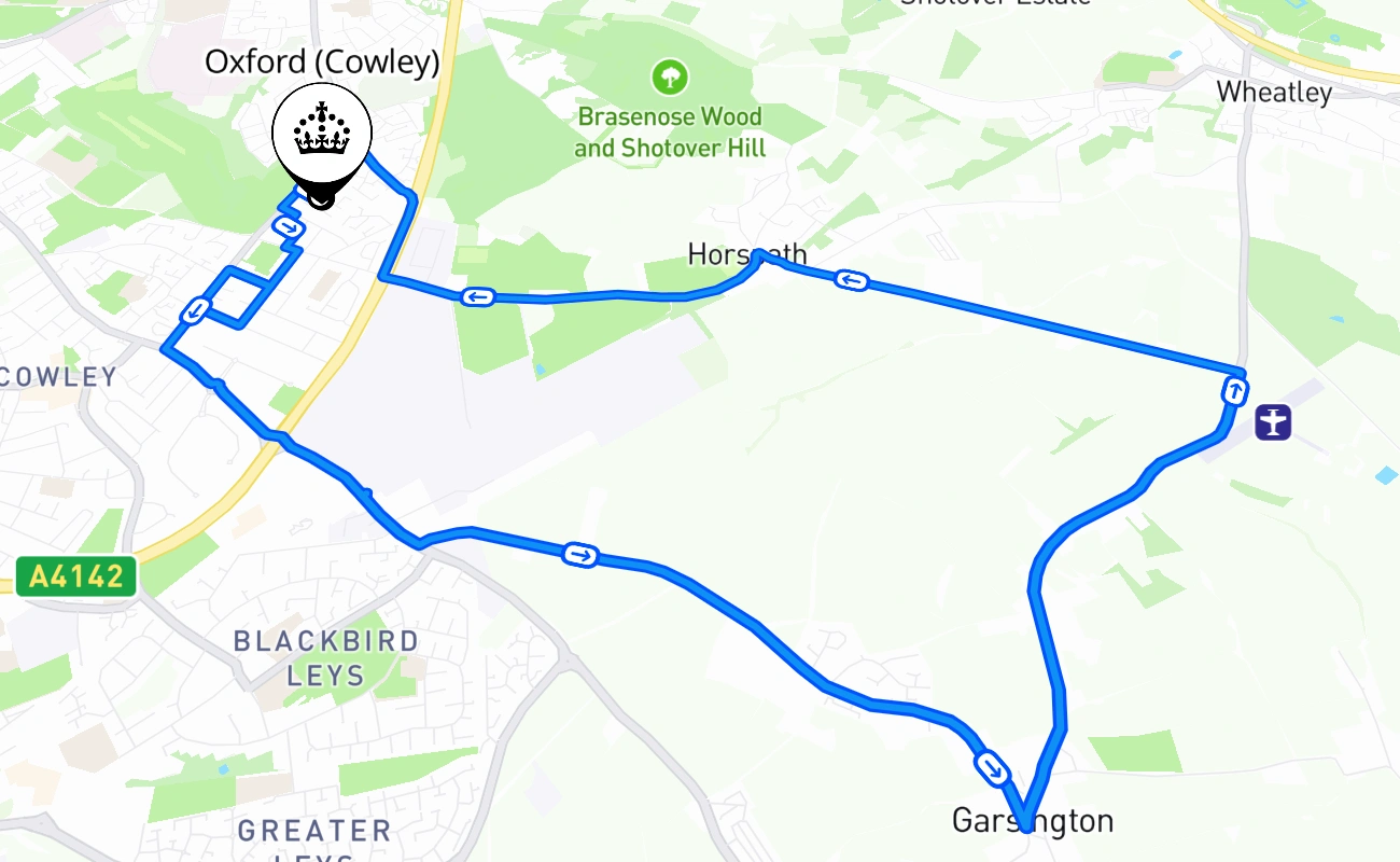 Oxford (Cowley) driving test route #1377 map - ENG United Kingdom