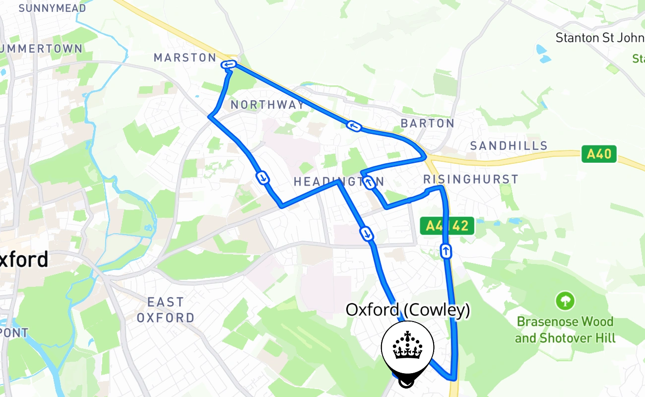 Oxford (Cowley) driving test route #1378 map - ENG United Kingdom