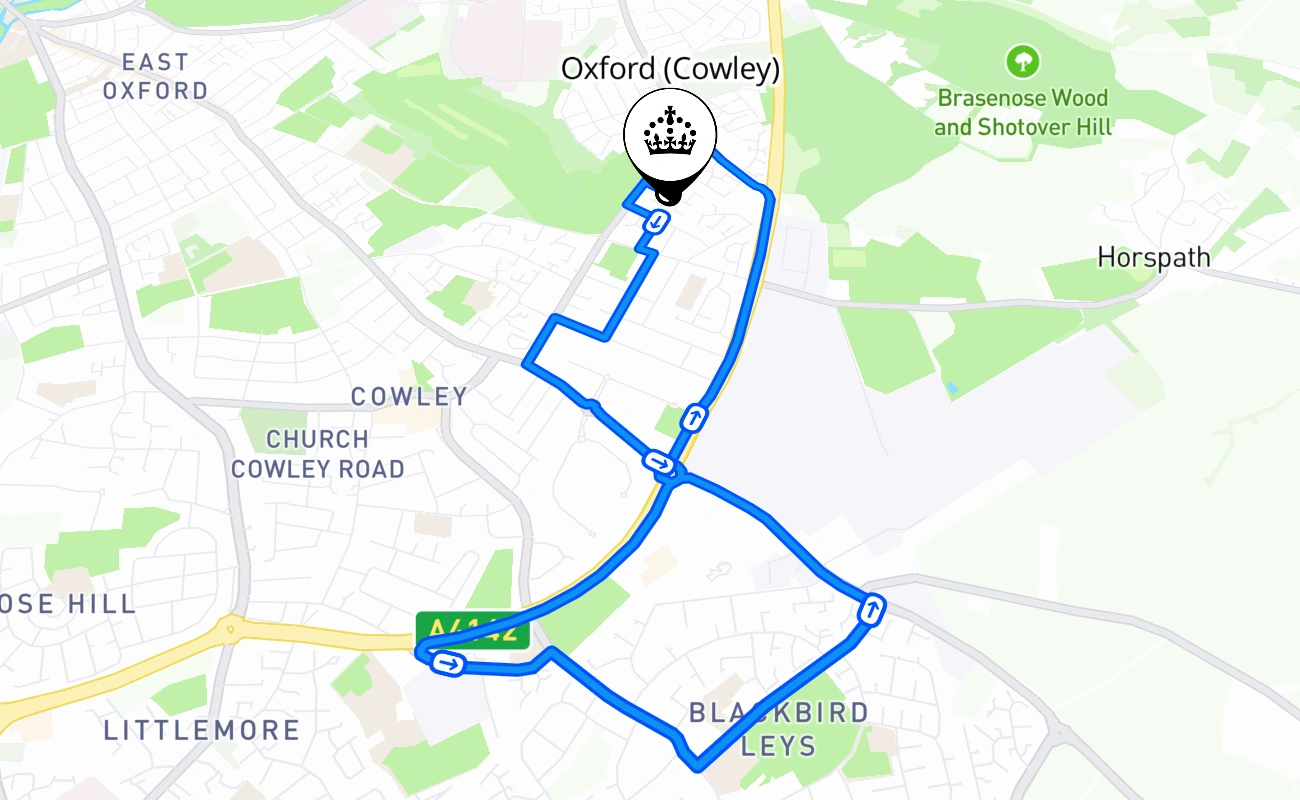 Oxford (Cowley) driving test route #1379 map - ENG United Kingdom