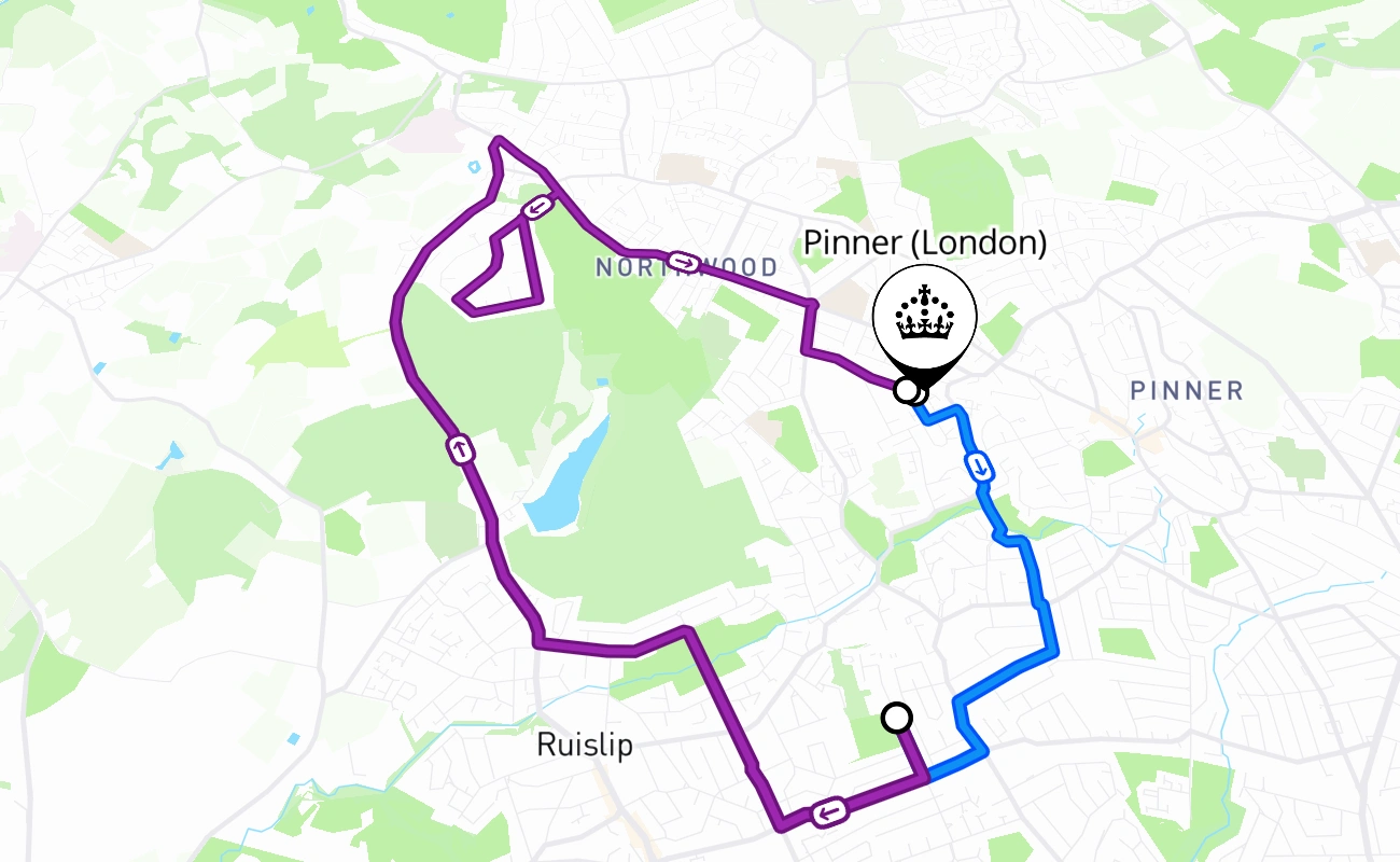 Pinner (London) driving test route #2605 map - ENG United Kingdom