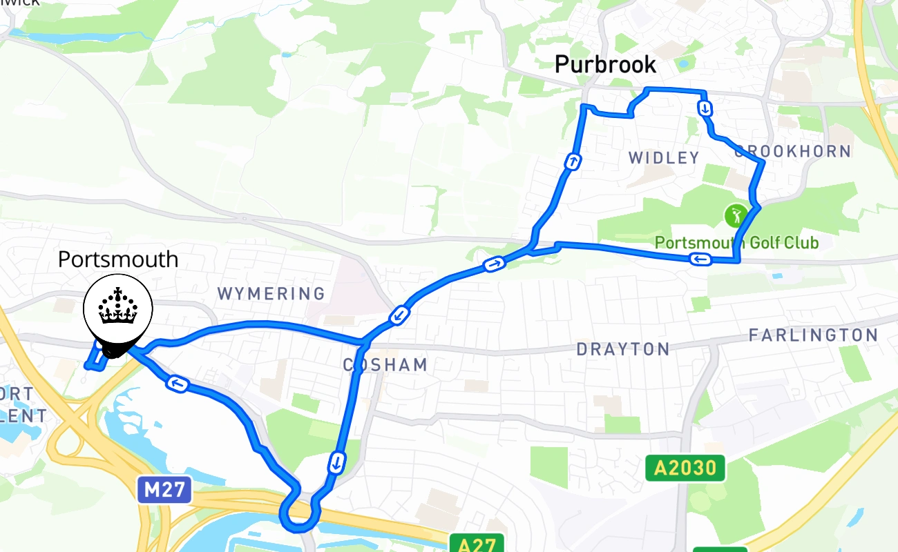 Portsmouth 驾考路线 #2547 地图 - ENG 英国