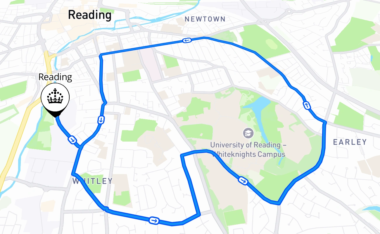 Reading driving test route #2212 map - ENG United Kingdom