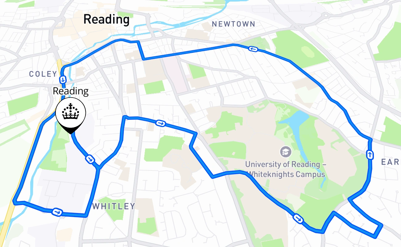 Reading driving test route #2225 map - ENG United Kingdom