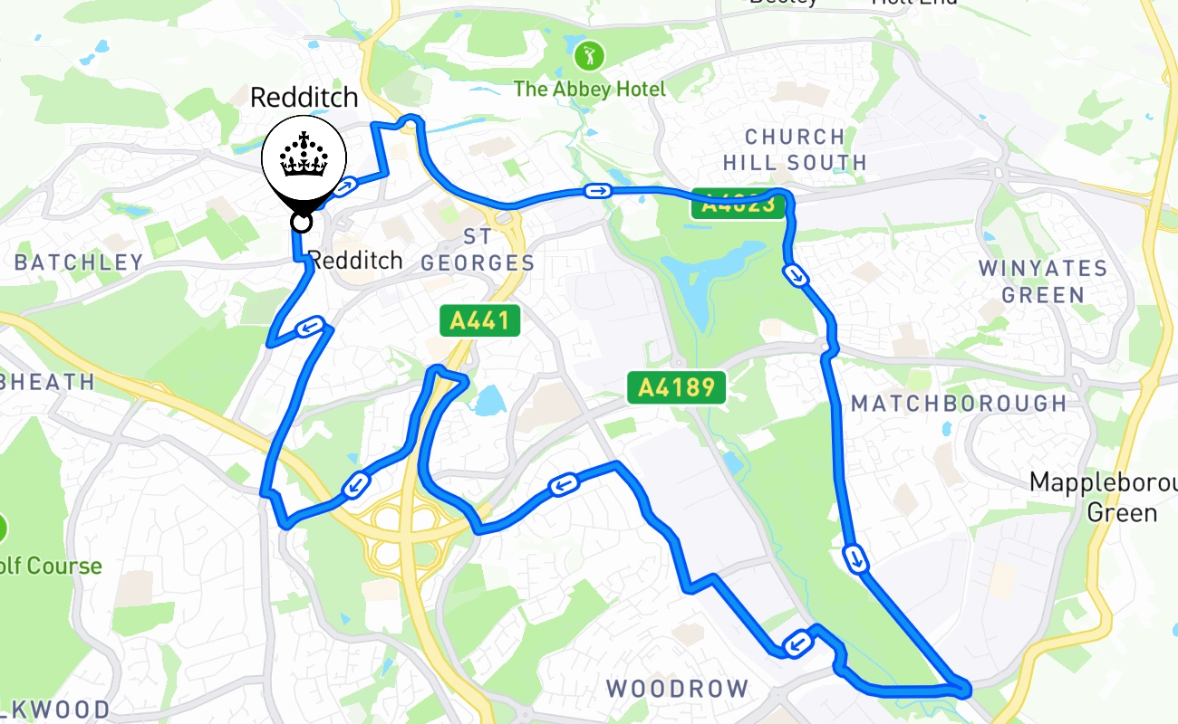 Redditch 驾考路线 #1755 地图 - ENG 英国