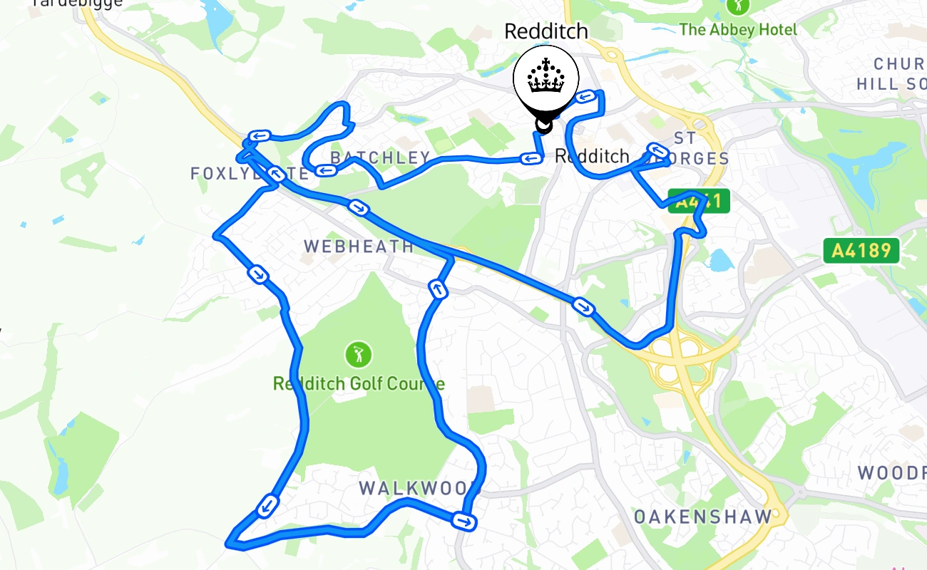 Redditch 驾考路线 #1762 地图 - ENG 英国
