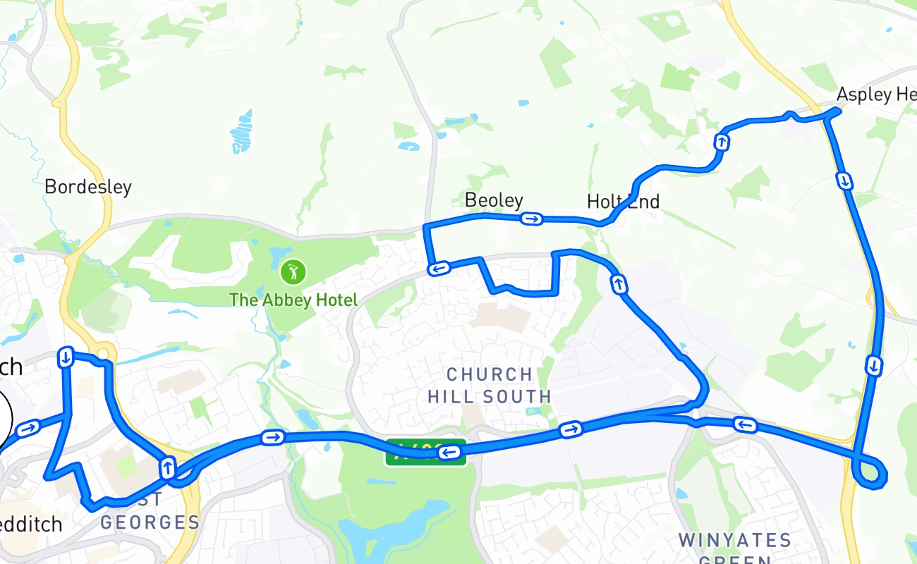 Redditch driving test route #1765 map - ENG United Kingdom