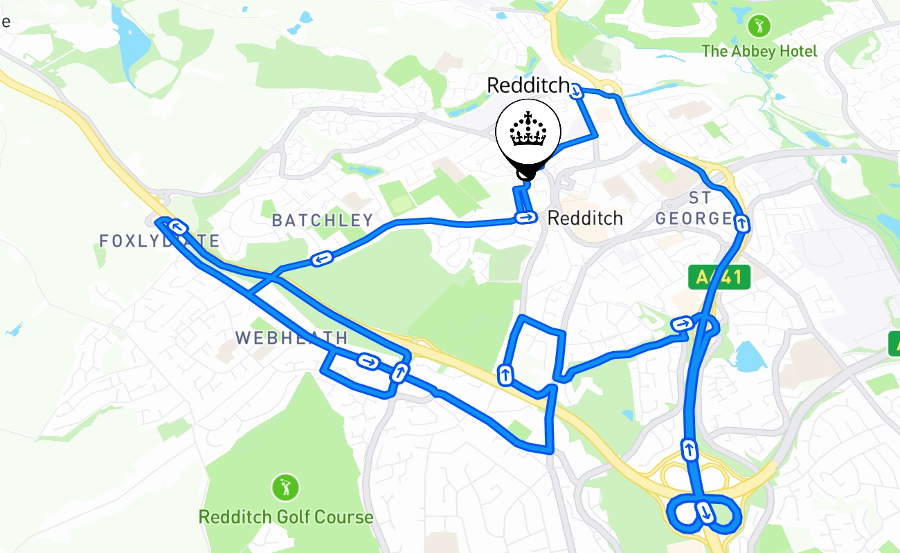 Redditch 驾考路线 #1766 地图 - ENG 英国
