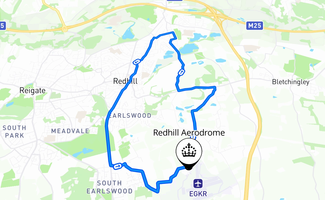 Redhill Aerodrome driving test route #1278 map - ENG United Kingdom