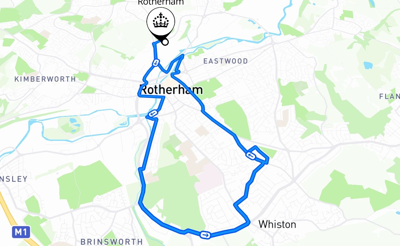 Rotherham driving test route #2744 map - ENG United Kingdom