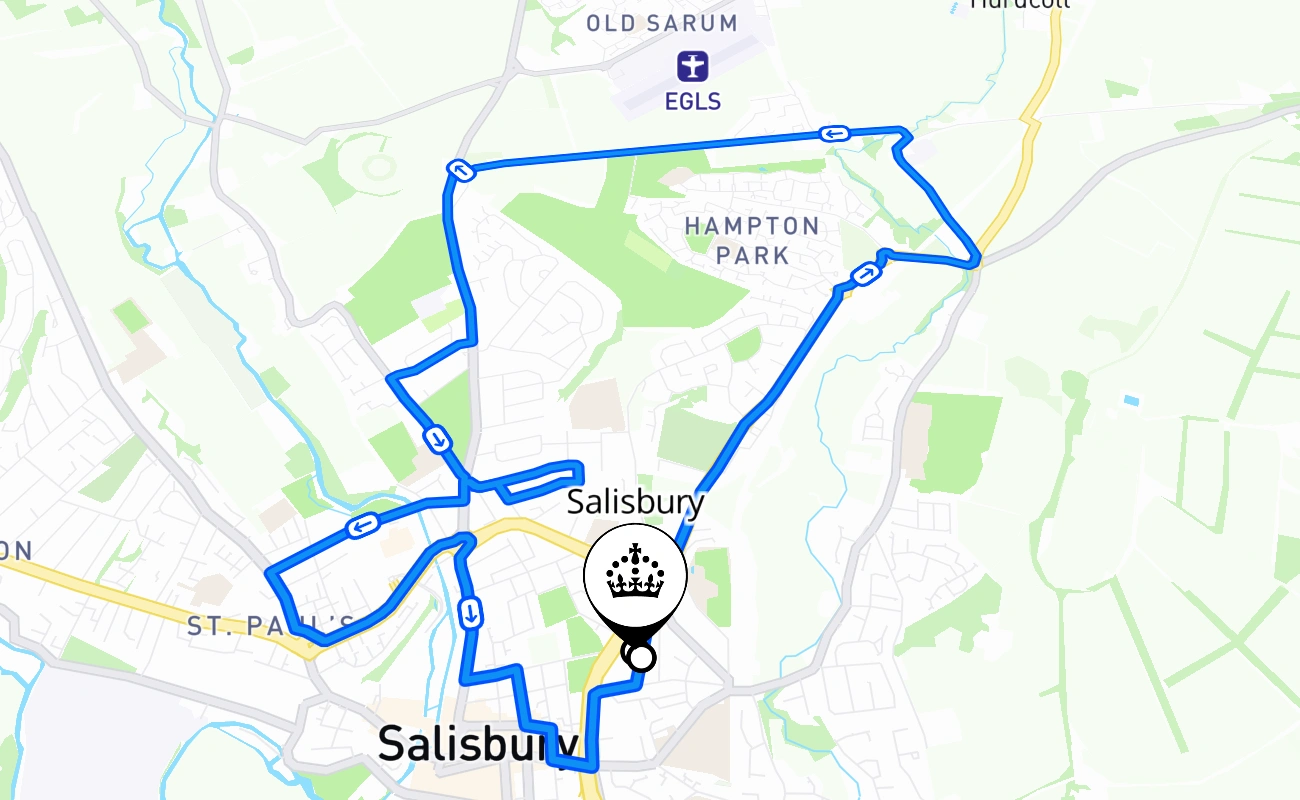 Salisbury driving test route #726 map - ENG United Kingdom
