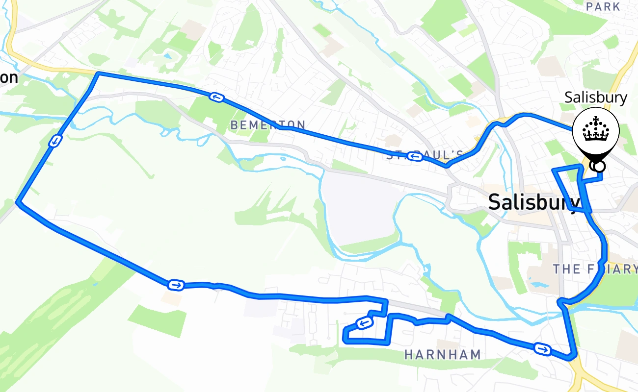 Salisbury driving test route #729 map - ENG United Kingdom