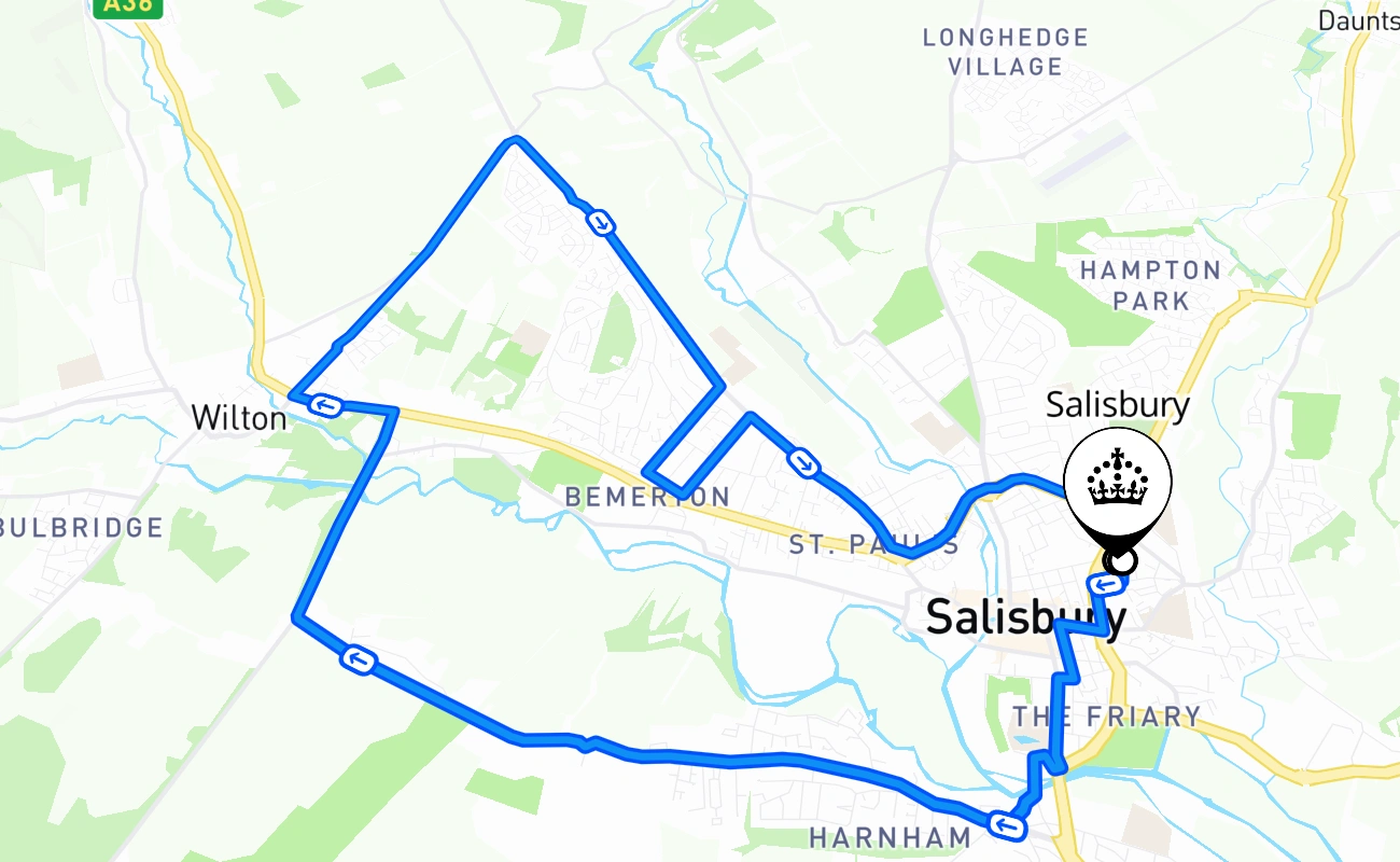 Salisbury driving test route #730 map - ENG United Kingdom