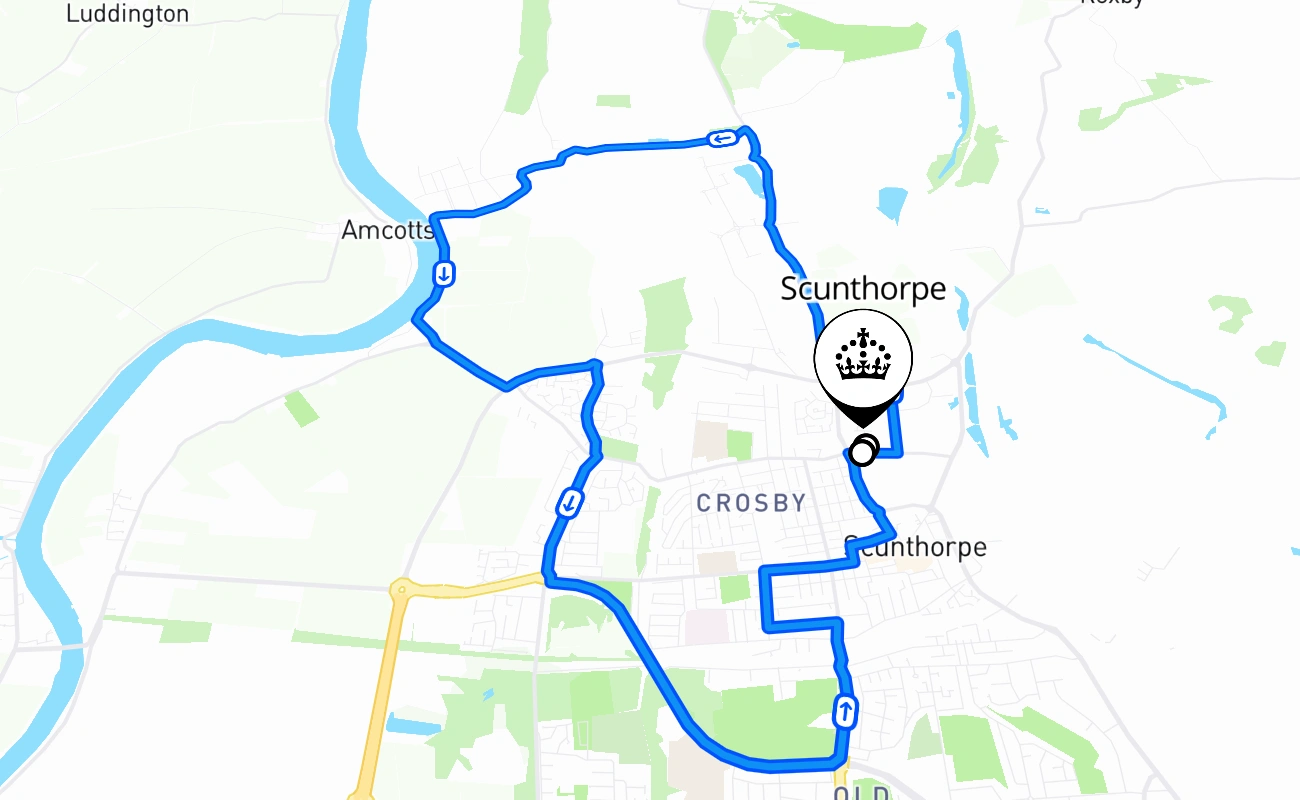 Scunthorpe driving test route #1008 map - ENG United Kingdom