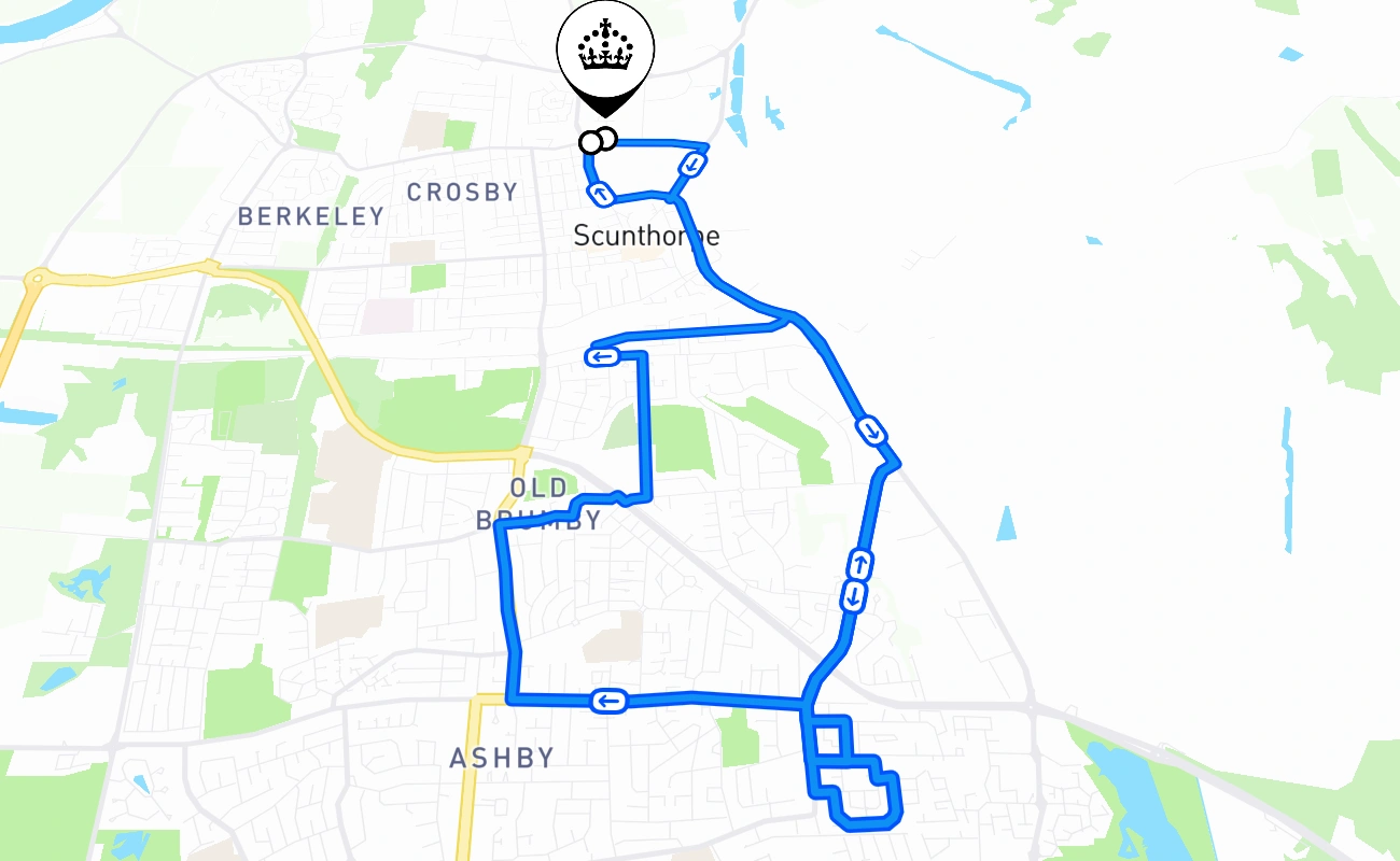 Scunthorpe driving test route #1009 map - ENG United Kingdom