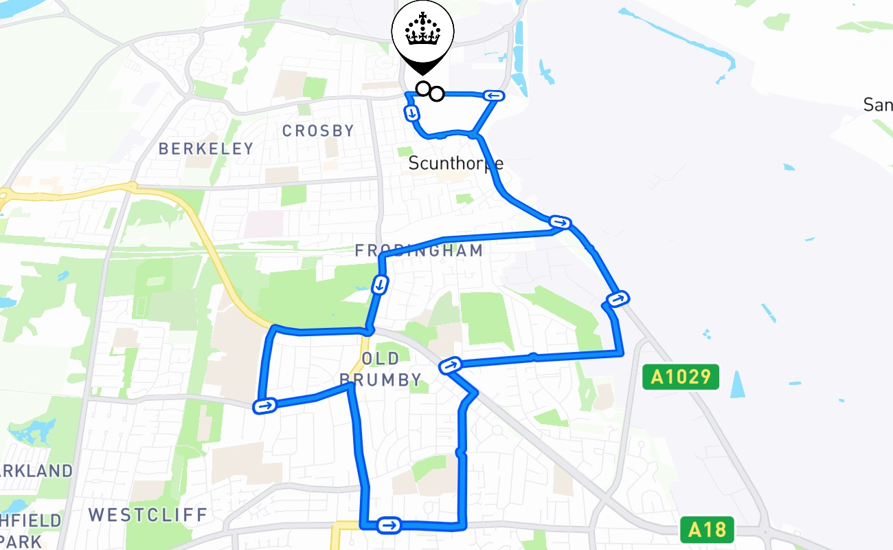 Scunthorpe driving test route #1011 map - ENG United Kingdom