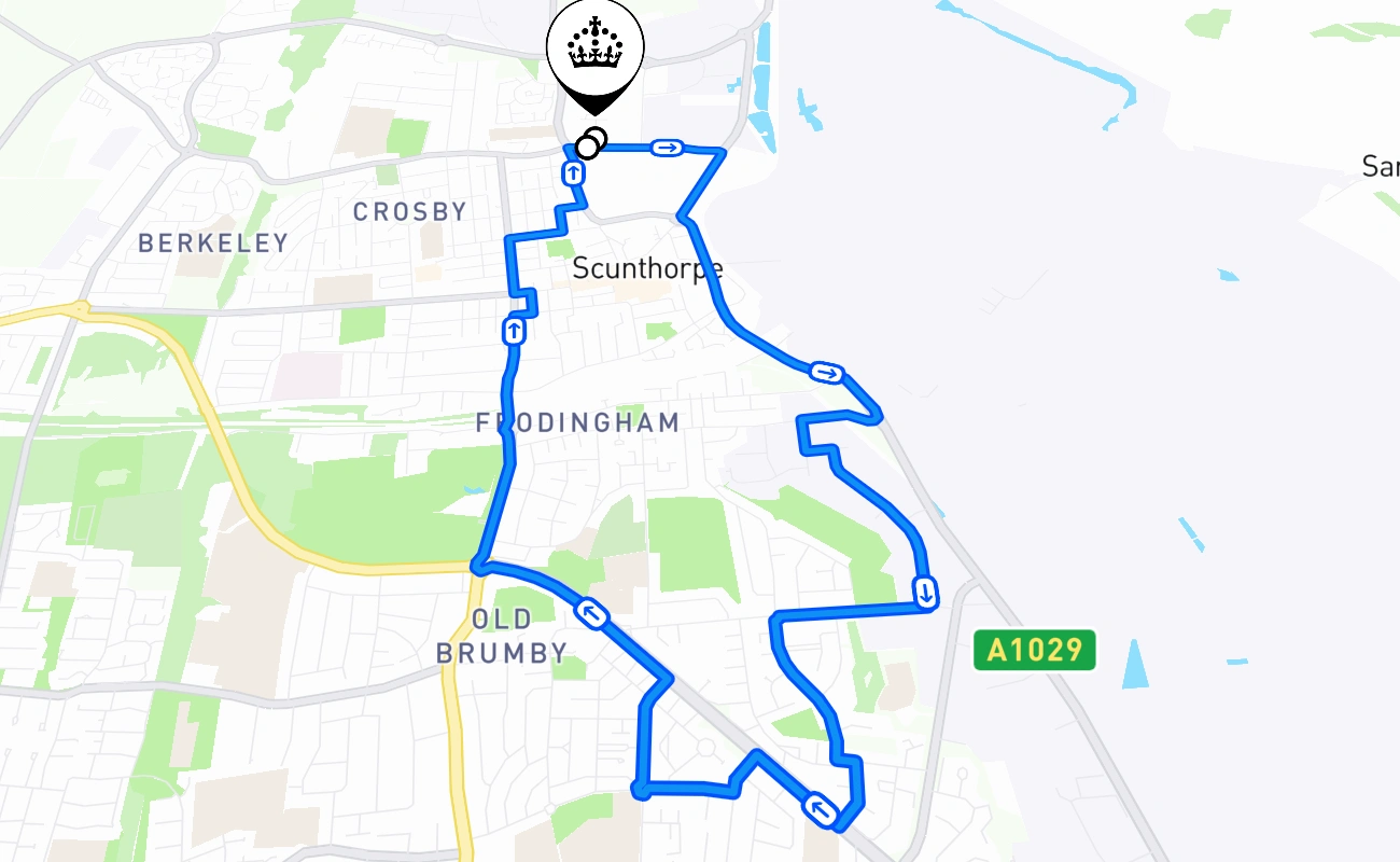 Scunthorpe driving test route #1537 map - ENG United Kingdom