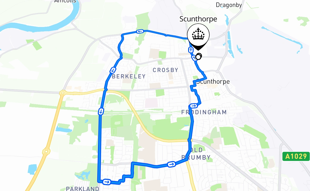 Scunthorpe driving test route #1546 map - ENG United Kingdom