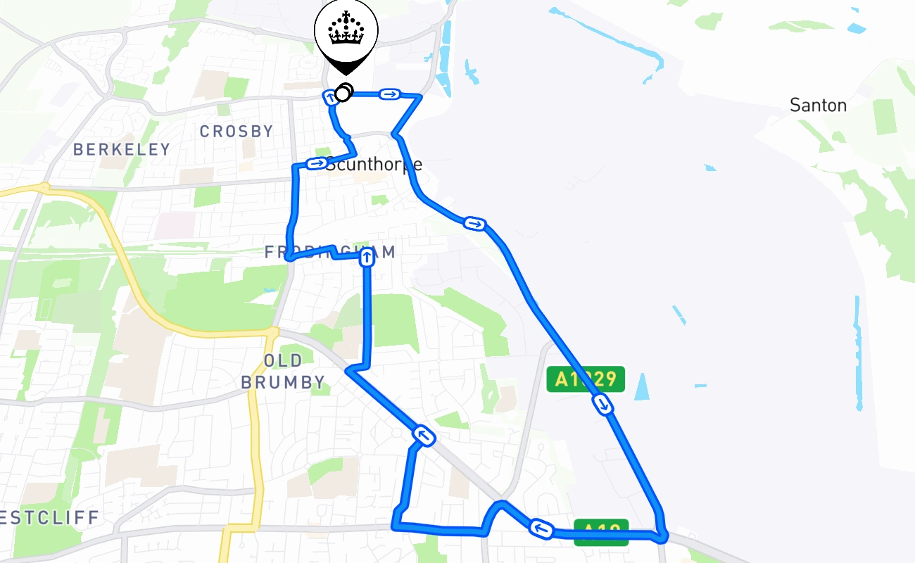Scunthorpe driving test route #1547 map - ENG United Kingdom