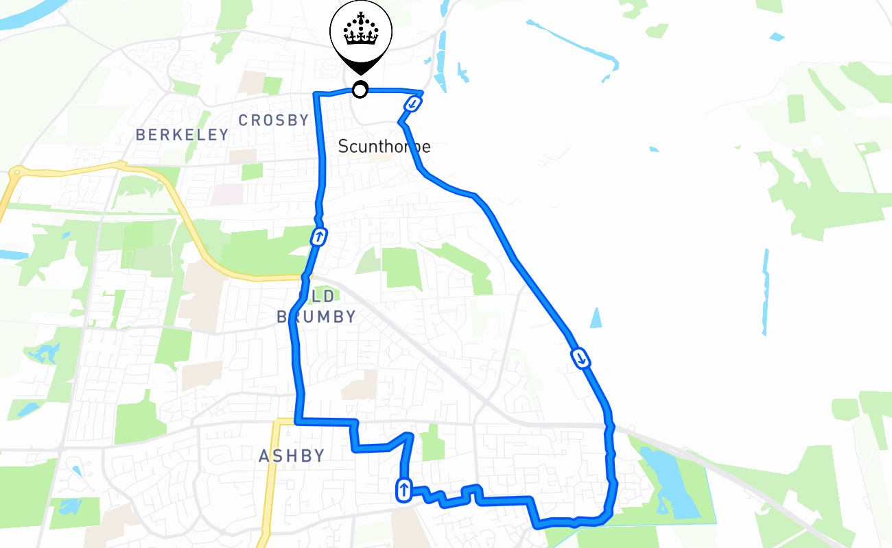 Scunthorpe driving test route #1548 map - ENG United Kingdom