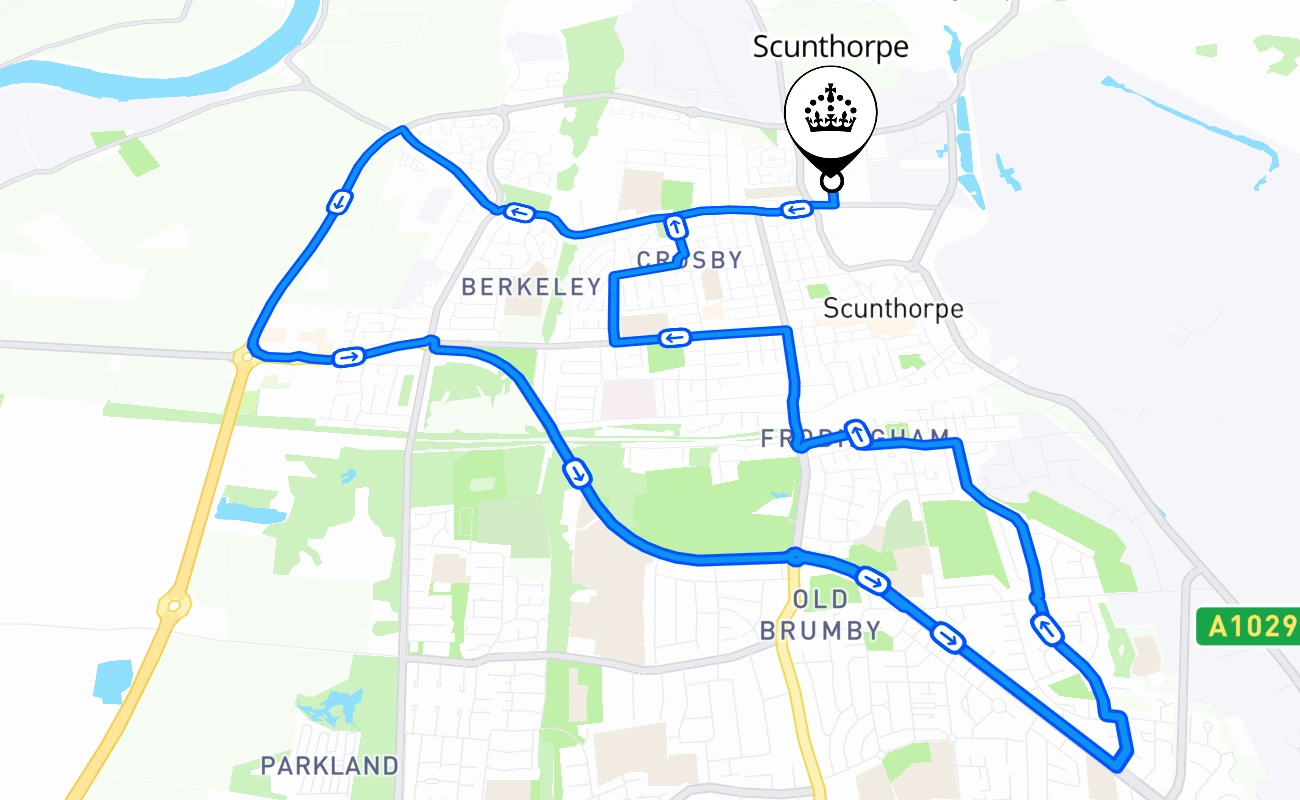 Scunthorpe driving test route #1554 map - ENG United Kingdom