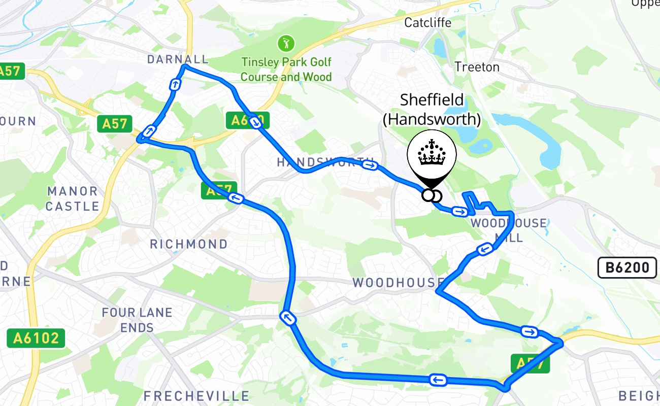 Sheffield (Handsworth) 驾考路线 #619 地图 - ENG 英国