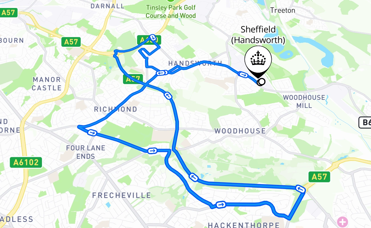 Sheffield (Handsworth) 驾考路线 #621 地图 - ENG 英国