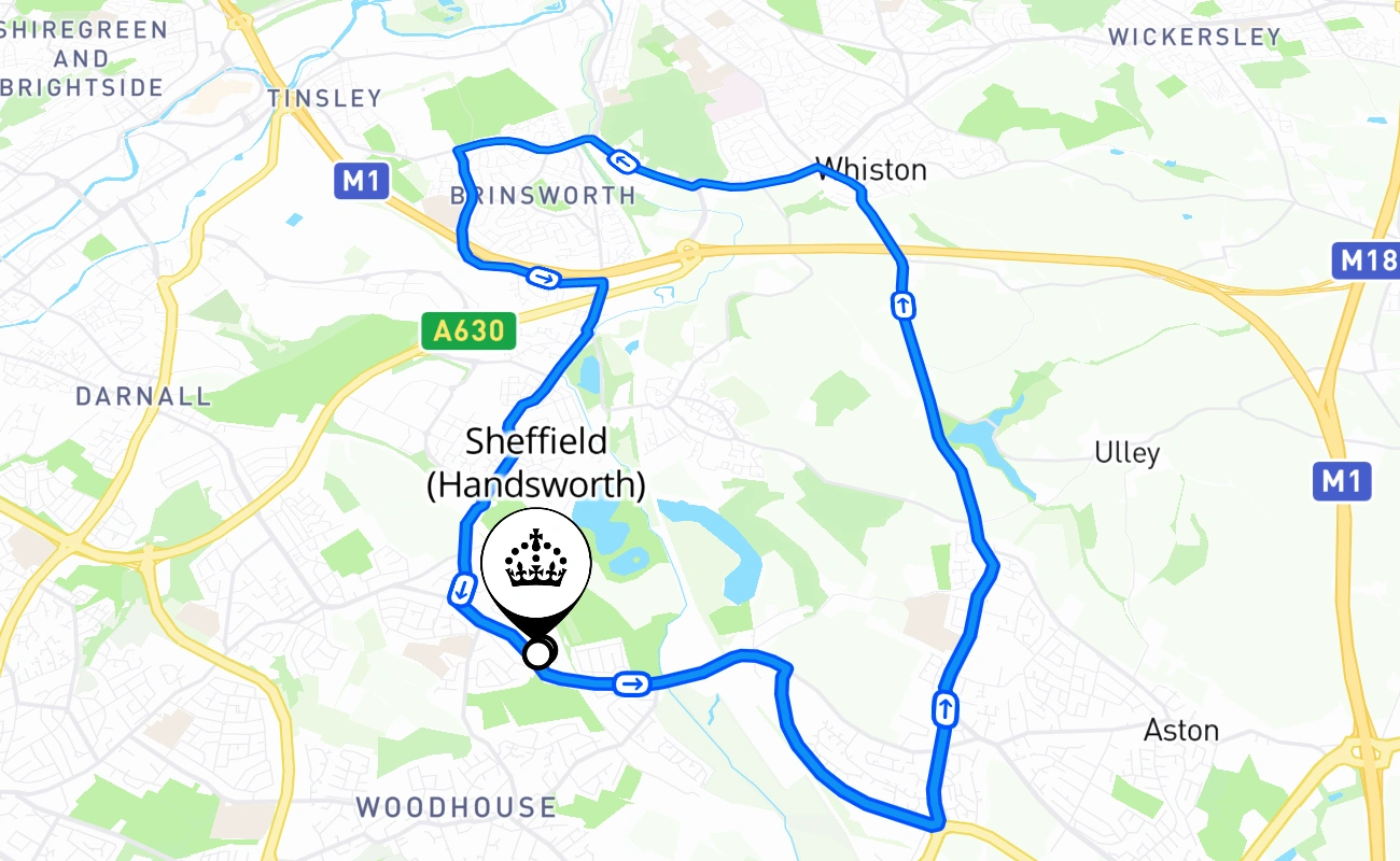 Sheffield (Handsworth) driving test route #2177 map - ENG United Kingdom