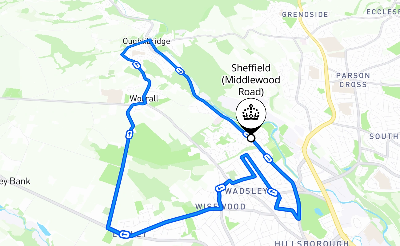 Sheffield (Middlewood Road) driving test route #2540 map - ENG United Kingdom