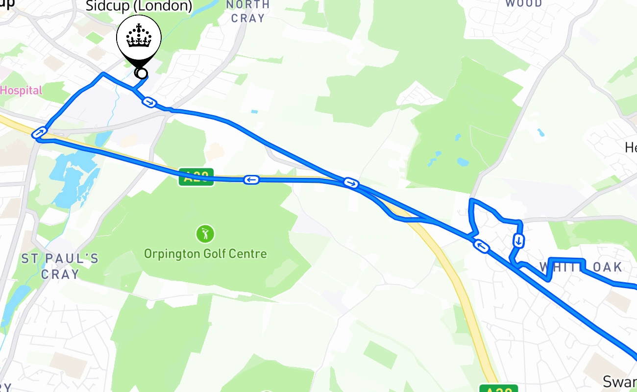 Sidcup (London) driving test route #2312 map - ENG United Kingdom