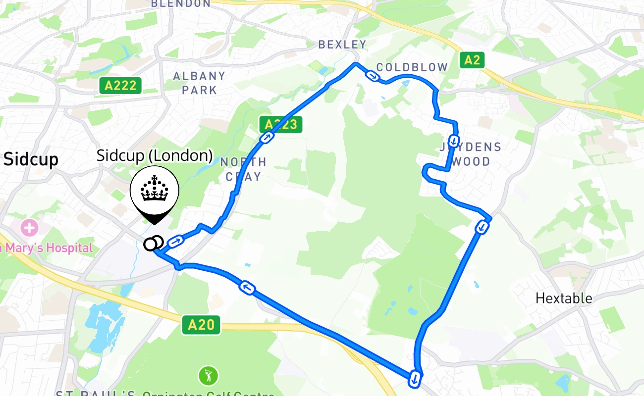 Sidcup (London) driving test route #2317 map - ENG United Kingdom