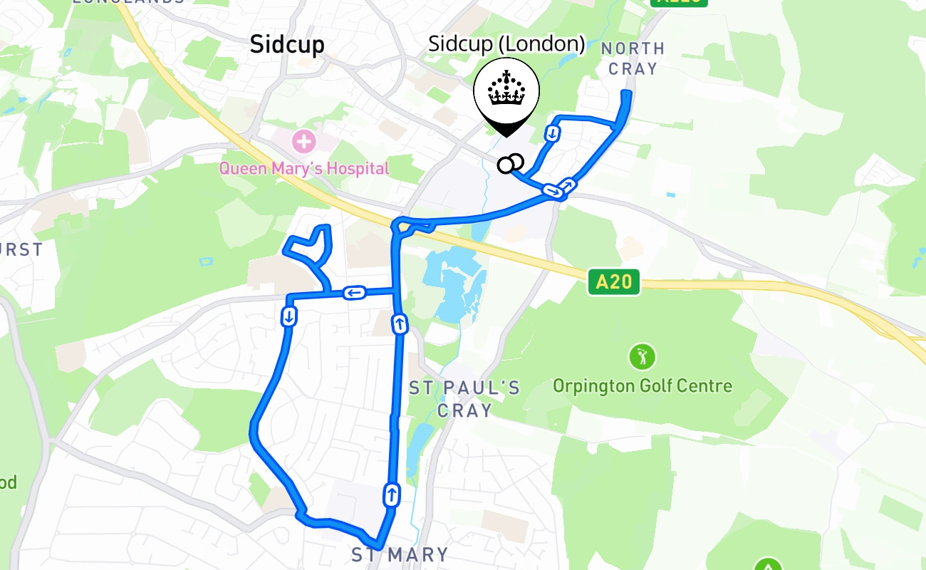Sidcup (London) driving test route #2319 map - ENG United Kingdom