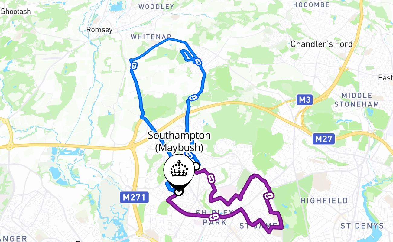 Southampton (Maybush) driving test route #581 map - ENG United Kingdom